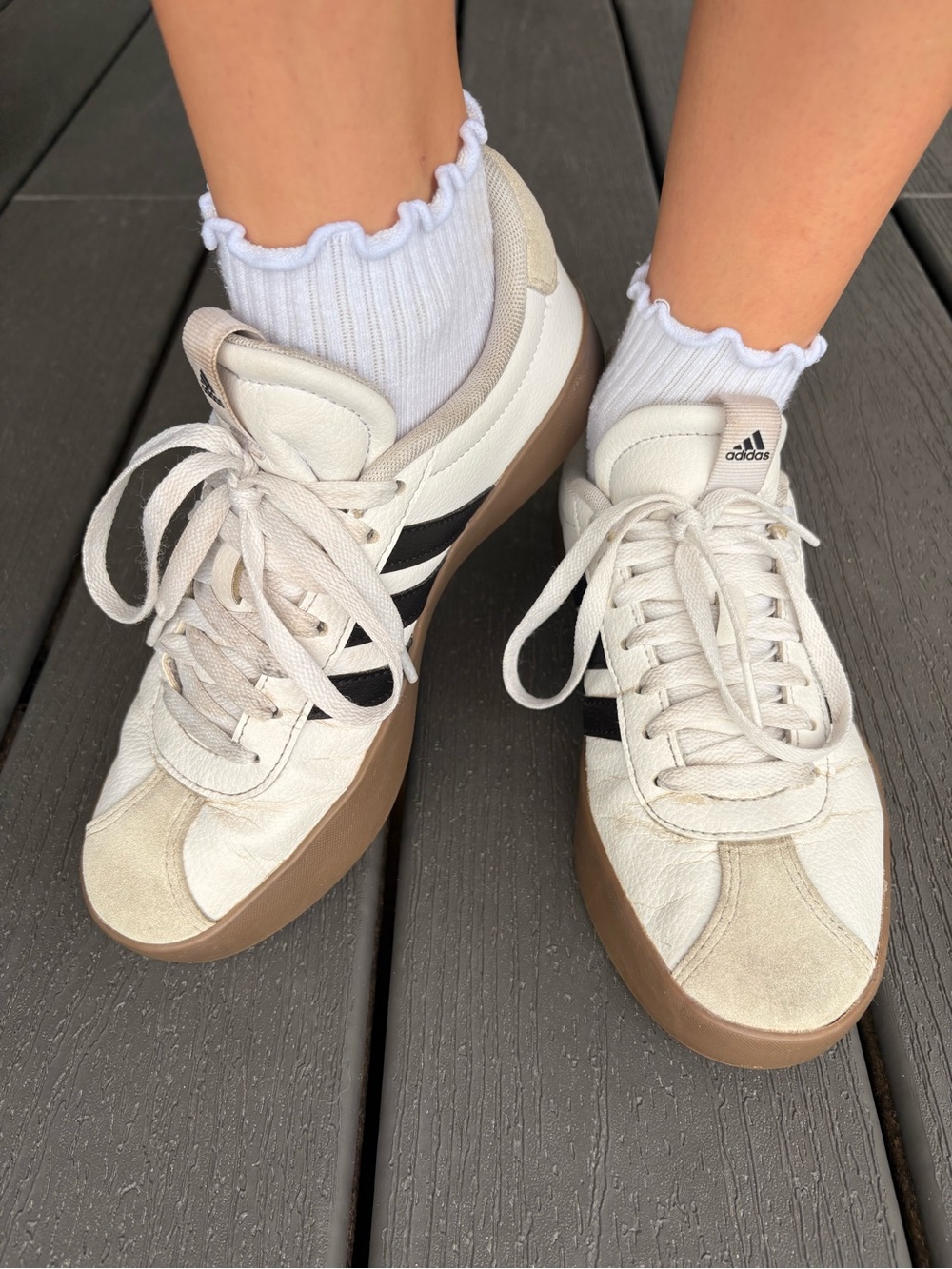 adidas White and Black Platform Lace-Up Sneakers